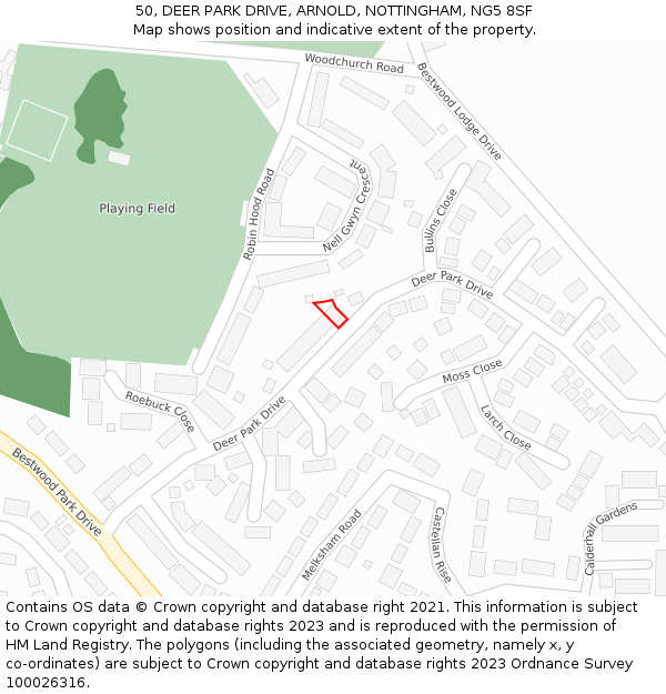 50, DEER PARK DRIVE, ARNOLD, NOTTINGHAM, NG5 8SF: Location map and indicative extent of plot