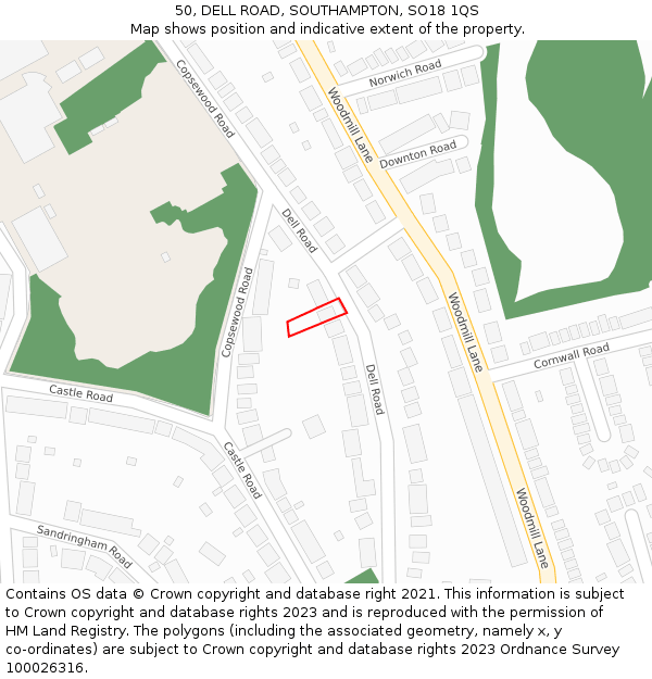 50, DELL ROAD, SOUTHAMPTON, SO18 1QS: Location map and indicative extent of plot