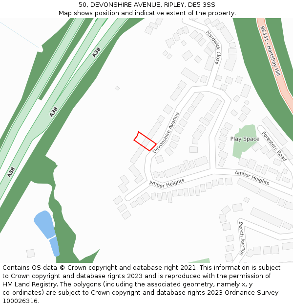 50, DEVONSHIRE AVENUE, RIPLEY, DE5 3SS: Location map and indicative extent of plot