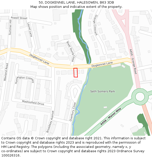 50, DOGKENNEL LANE, HALESOWEN, B63 3DB: Location map and indicative extent of plot