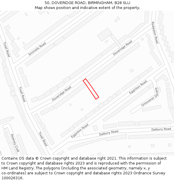 50, DOVERIDGE ROAD, BIRMINGHAM, B28 0LU: Location map and indicative extent of plot