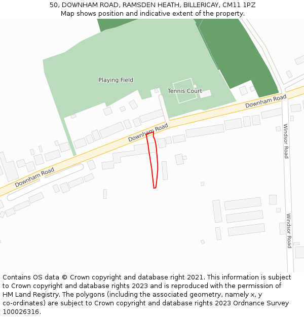 50, DOWNHAM ROAD, RAMSDEN HEATH, BILLERICAY, CM11 1PZ: Location map and indicative extent of plot