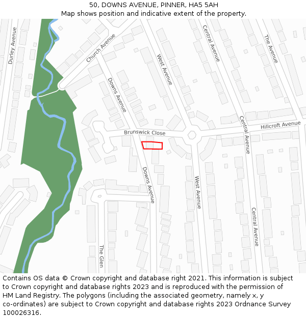 50, DOWNS AVENUE, PINNER, HA5 5AH: Location map and indicative extent of plot