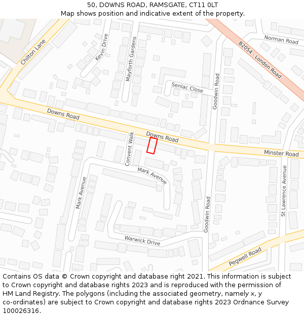 50, DOWNS ROAD, RAMSGATE, CT11 0LT: Location map and indicative extent of plot