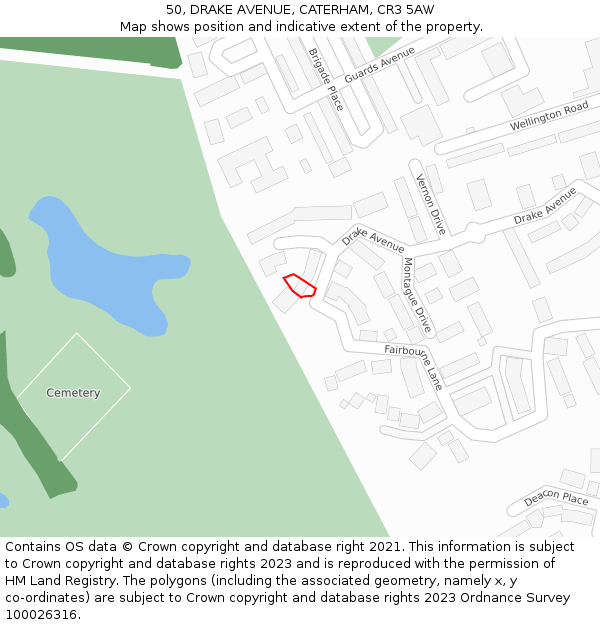 50, DRAKE AVENUE, CATERHAM, CR3 5AW: Location map and indicative extent of plot