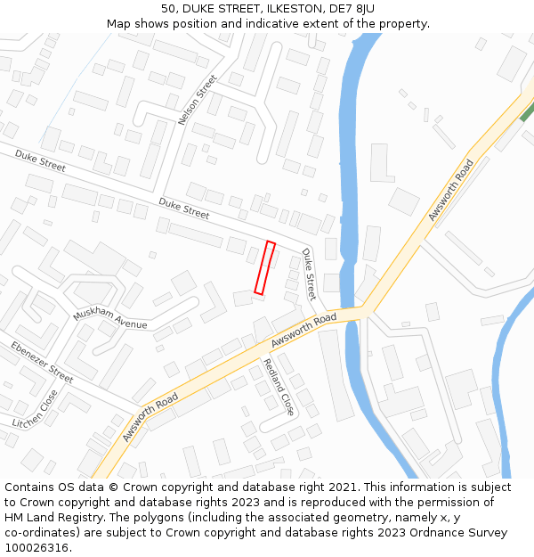 50, DUKE STREET, ILKESTON, DE7 8JU: Location map and indicative extent of plot