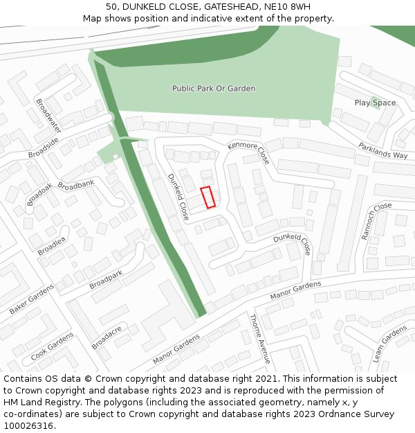 50, DUNKELD CLOSE, GATESHEAD, NE10 8WH: Location map and indicative extent of plot