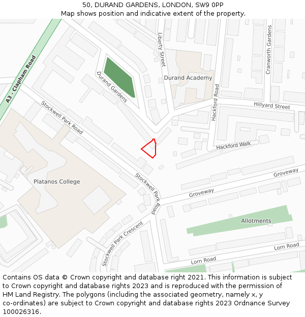 50, DURAND GARDENS, LONDON, SW9 0PP: Location map and indicative extent of plot