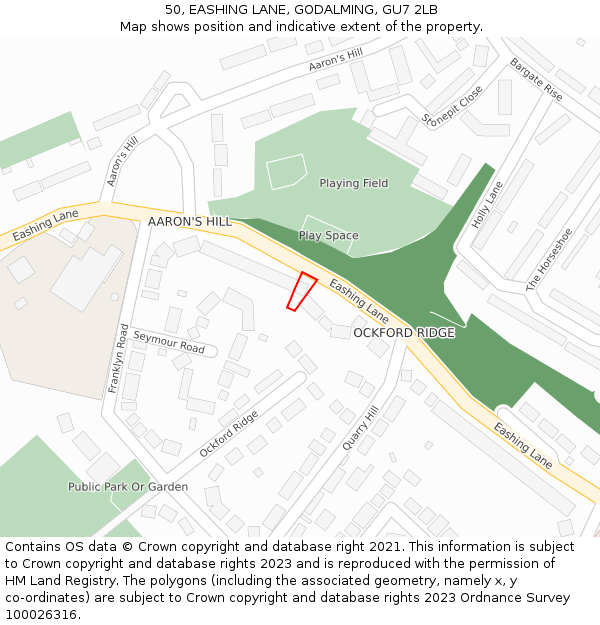 50, EASHING LANE, GODALMING, GU7 2LB: Location map and indicative extent of plot