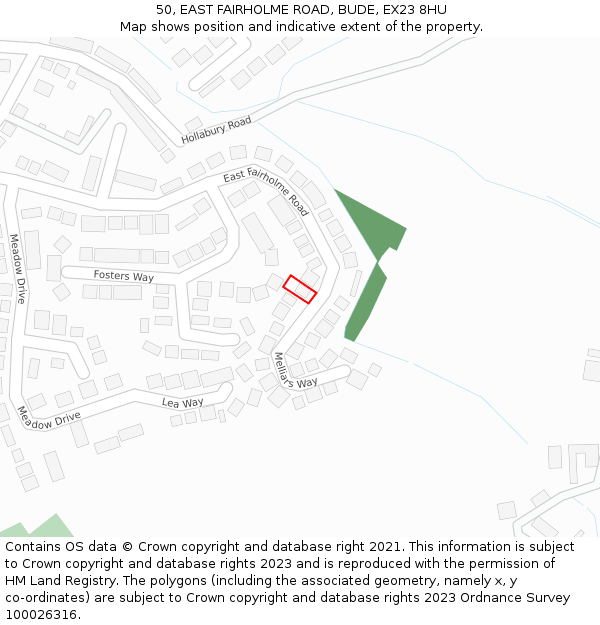 50, EAST FAIRHOLME ROAD, BUDE, EX23 8HU: Location map and indicative extent of plot