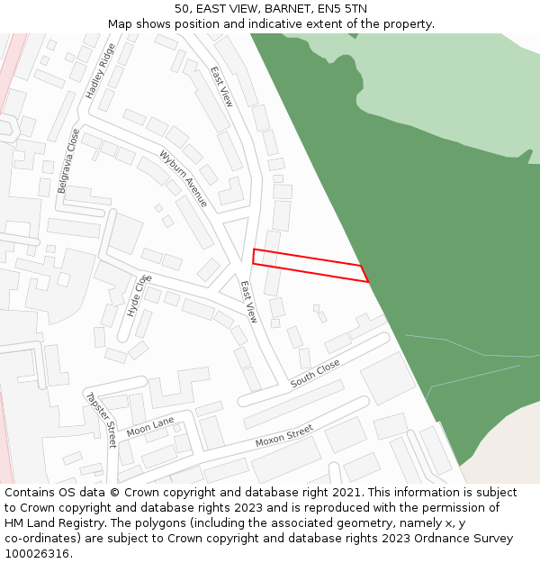 50, EAST VIEW, BARNET, EN5 5TN: Location map and indicative extent of plot