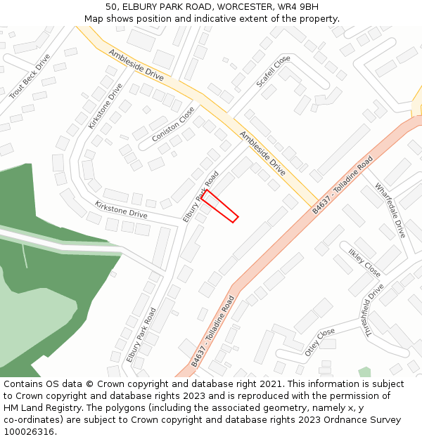 50, ELBURY PARK ROAD, WORCESTER, WR4 9BH: Location map and indicative extent of plot