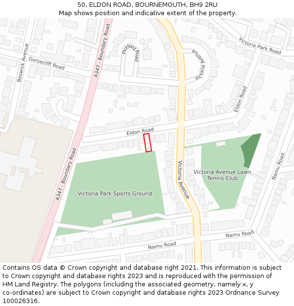 50, ELDON ROAD, BOURNEMOUTH, BH9 2RU: Location map and indicative extent of plot