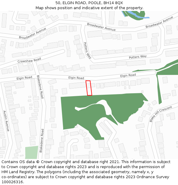 50, ELGIN ROAD, POOLE, BH14 8QX: Location map and indicative extent of plot