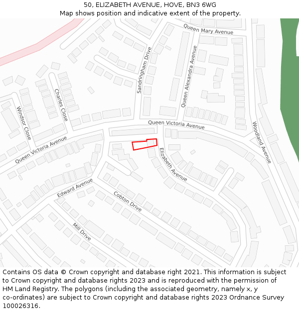 50, ELIZABETH AVENUE, HOVE, BN3 6WG: Location map and indicative extent of plot