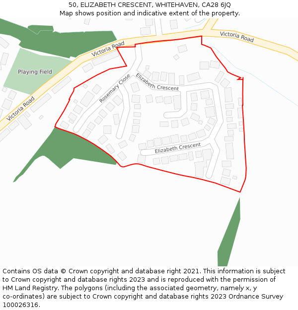 50, ELIZABETH CRESCENT, WHITEHAVEN, CA28 6JQ: Location map and indicative extent of plot