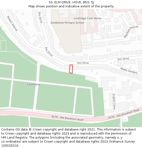 50, ELM DRIVE, HOVE, BN3 7JJ: Location map and indicative extent of plot