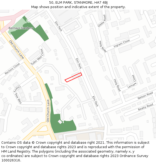 50, ELM PARK, STANMORE, HA7 4BJ: Location map and indicative extent of plot