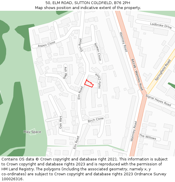50, ELM ROAD, SUTTON COLDFIELD, B76 2PH: Location map and indicative extent of plot