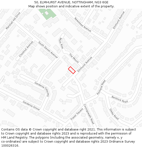 50, ELMHURST AVENUE, NOTTINGHAM, NG3 6GE: Location map and indicative extent of plot