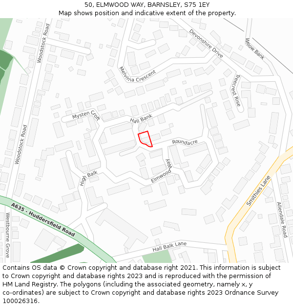 50, ELMWOOD WAY, BARNSLEY, S75 1EY: Location map and indicative extent of plot