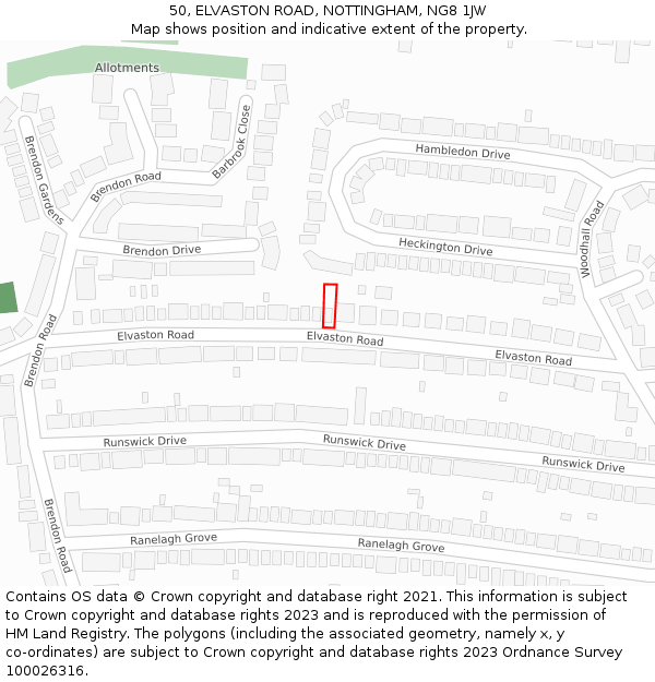 50, ELVASTON ROAD, NOTTINGHAM, NG8 1JW: Location map and indicative extent of plot