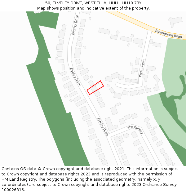 50, ELVELEY DRIVE, WEST ELLA, HULL, HU10 7RY: Location map and indicative extent of plot