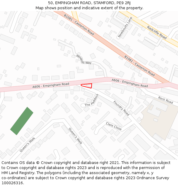 50, EMPINGHAM ROAD, STAMFORD, PE9 2RJ: Location map and indicative extent of plot