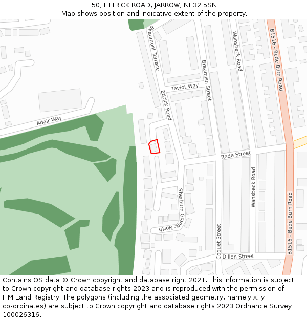 50, ETTRICK ROAD, JARROW, NE32 5SN: Location map and indicative extent of plot