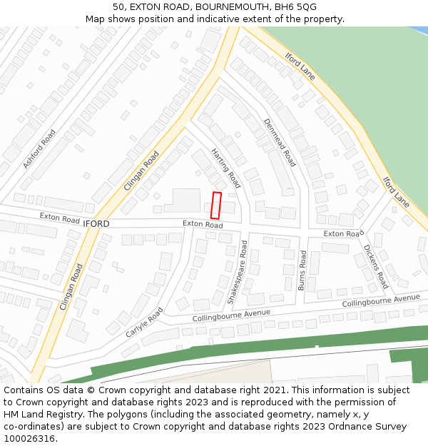 50, EXTON ROAD, BOURNEMOUTH, BH6 5QG: Location map and indicative extent of plot