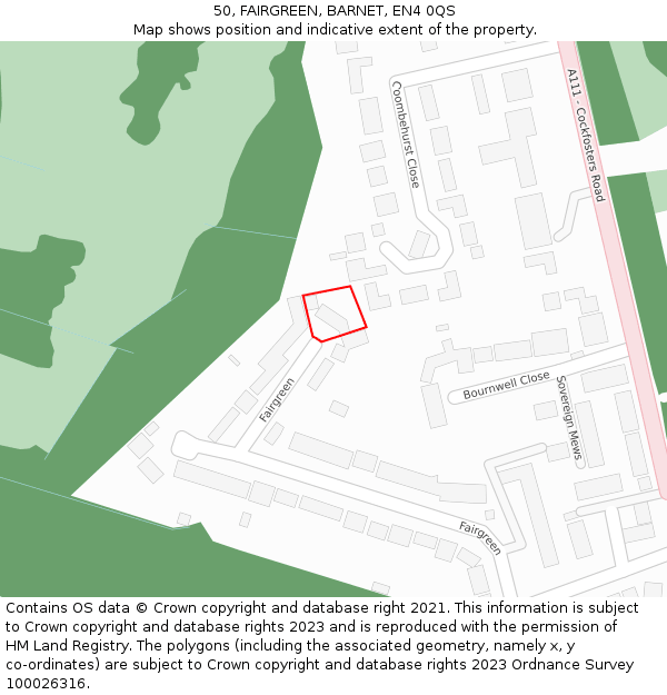 50, FAIRGREEN, BARNET, EN4 0QS: Location map and indicative extent of plot