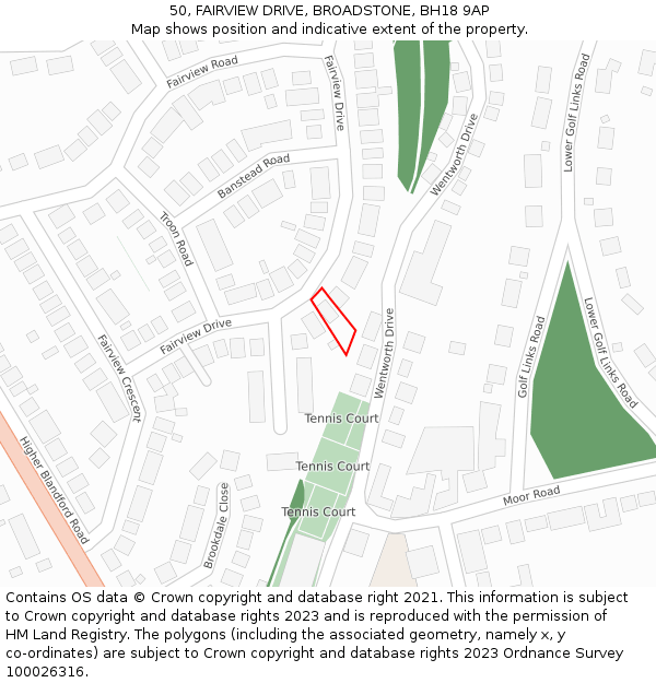 50, FAIRVIEW DRIVE, BROADSTONE, BH18 9AP: Location map and indicative extent of plot