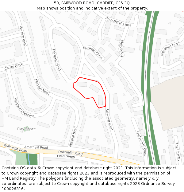 50, FAIRWOOD ROAD, CARDIFF, CF5 3QJ: Location map and indicative extent of plot