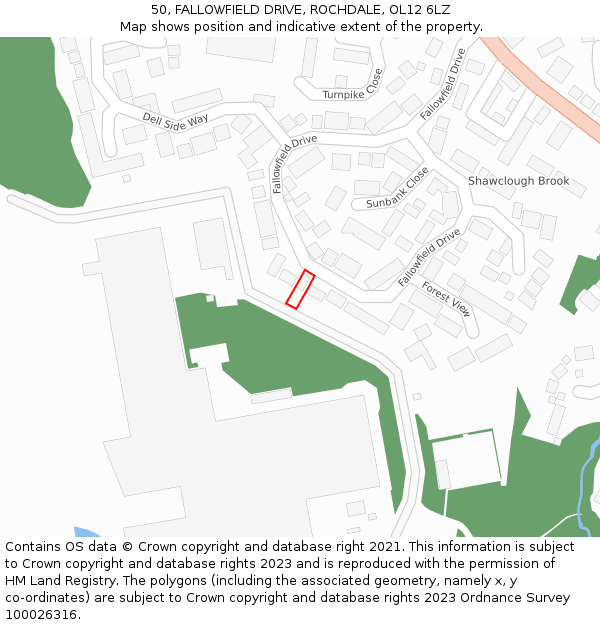 50, FALLOWFIELD DRIVE, ROCHDALE, OL12 6LZ: Location map and indicative extent of plot