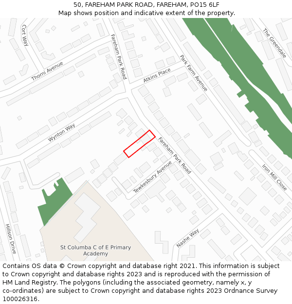 50, FAREHAM PARK ROAD, FAREHAM, PO15 6LF: Location map and indicative extent of plot