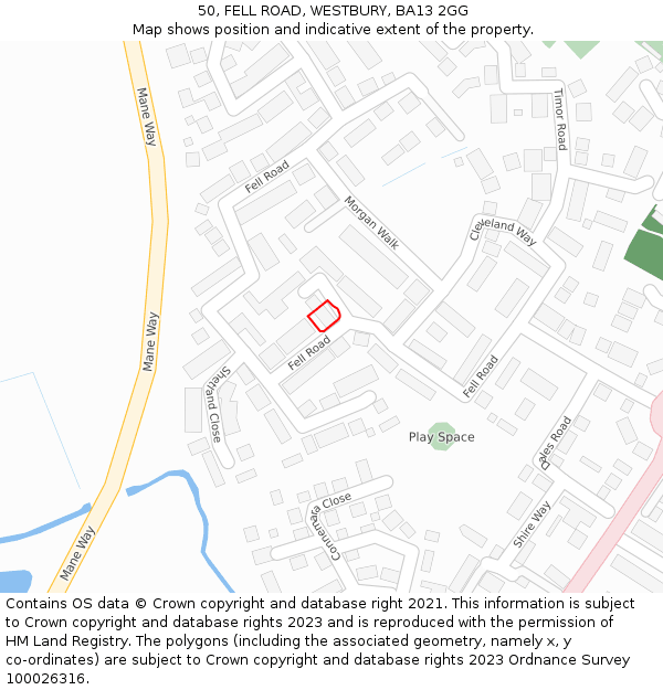 50, FELL ROAD, WESTBURY, BA13 2GG: Location map and indicative extent of plot