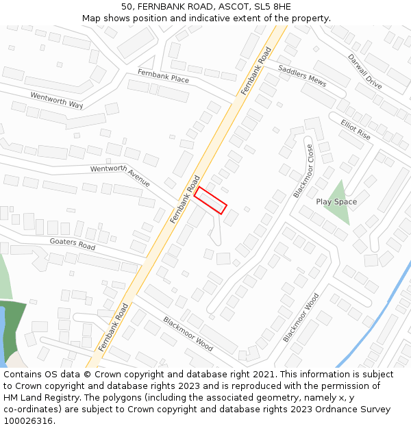 50, FERNBANK ROAD, ASCOT, SL5 8HE: Location map and indicative extent of plot