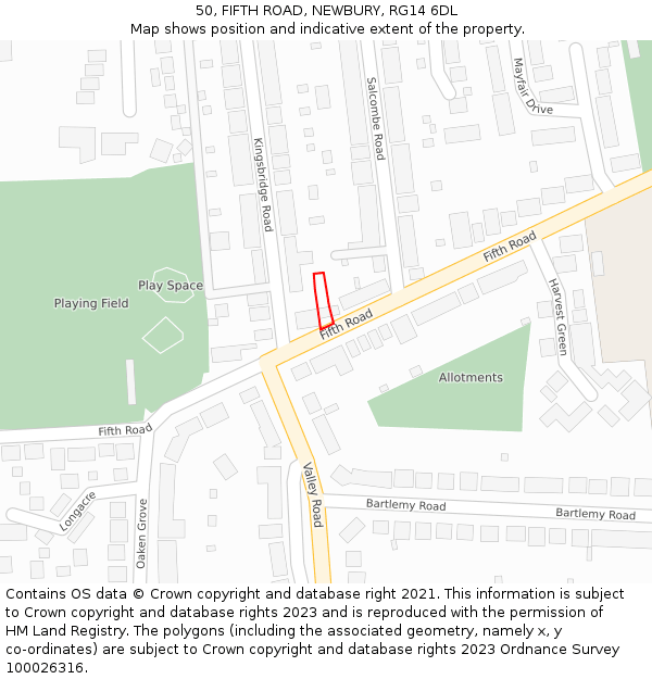 50, FIFTH ROAD, NEWBURY, RG14 6DL: Location map and indicative extent of plot