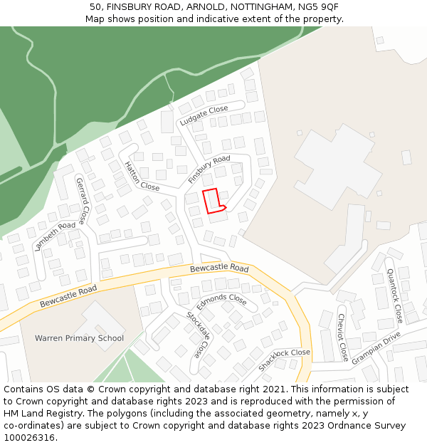 50, FINSBURY ROAD, ARNOLD, NOTTINGHAM, NG5 9QF: Location map and indicative extent of plot