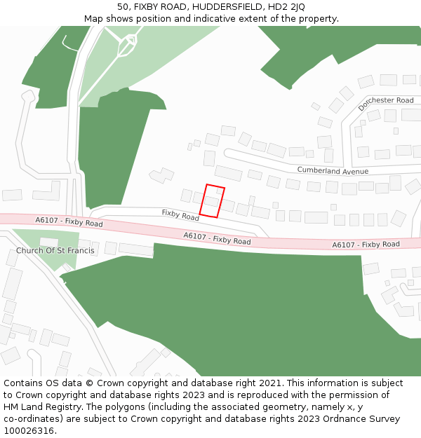 50, FIXBY ROAD, HUDDERSFIELD, HD2 2JQ: Location map and indicative extent of plot