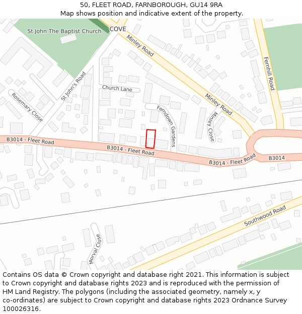 50, FLEET ROAD, FARNBOROUGH, GU14 9RA: Location map and indicative extent of plot