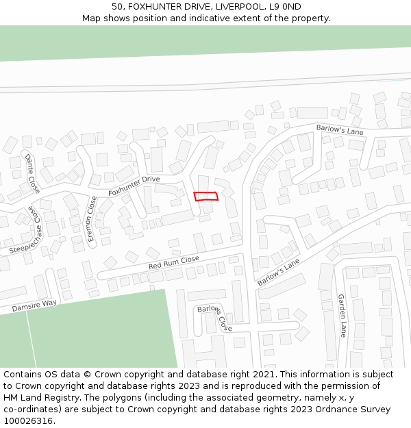 50, FOXHUNTER DRIVE, LIVERPOOL, L9 0ND: Location map and indicative extent of plot