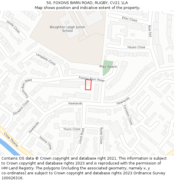 50, FOXONS BARN ROAD, RUGBY, CV21 1LA: Location map and indicative extent of plot