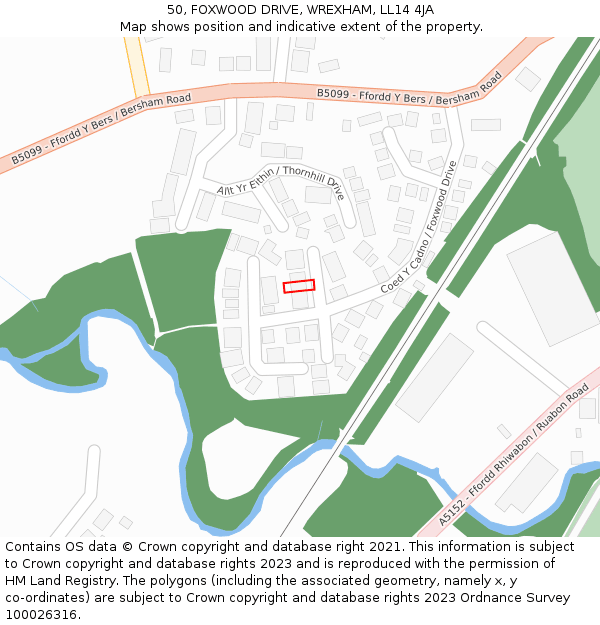 50, FOXWOOD DRIVE, WREXHAM, LL14 4JA: Location map and indicative extent of plot