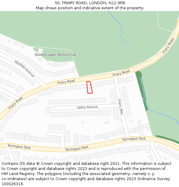 50, FRIARY ROAD, LONDON, N12 9PB: Location map and indicative extent of plot