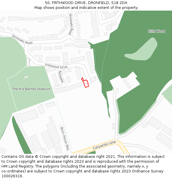 50, FRITHWOOD DRIVE, DRONFIELD, S18 2DA: Location map and indicative extent of plot