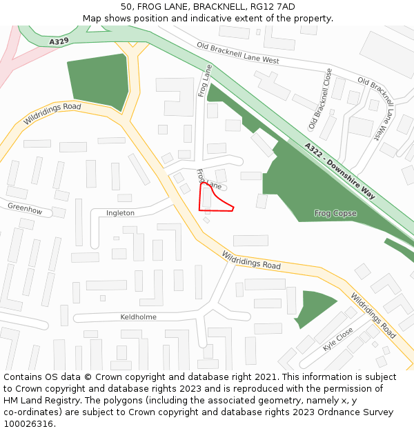 50, FROG LANE, BRACKNELL, RG12 7AD: Location map and indicative extent of plot