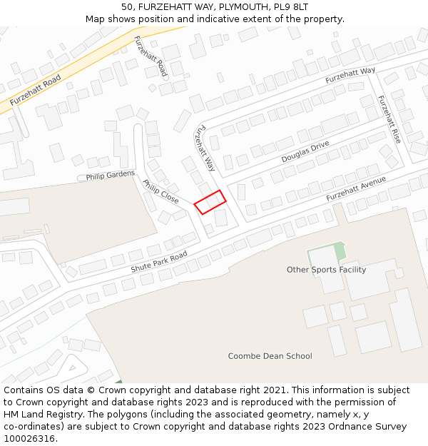 50, FURZEHATT WAY, PLYMOUTH, PL9 8LT: Location map and indicative extent of plot