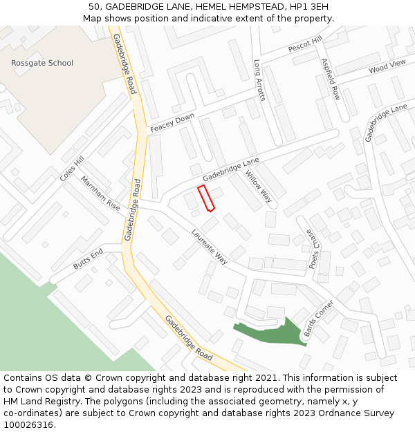 50, GADEBRIDGE LANE, HEMEL HEMPSTEAD, HP1 3EH: Location map and indicative extent of plot