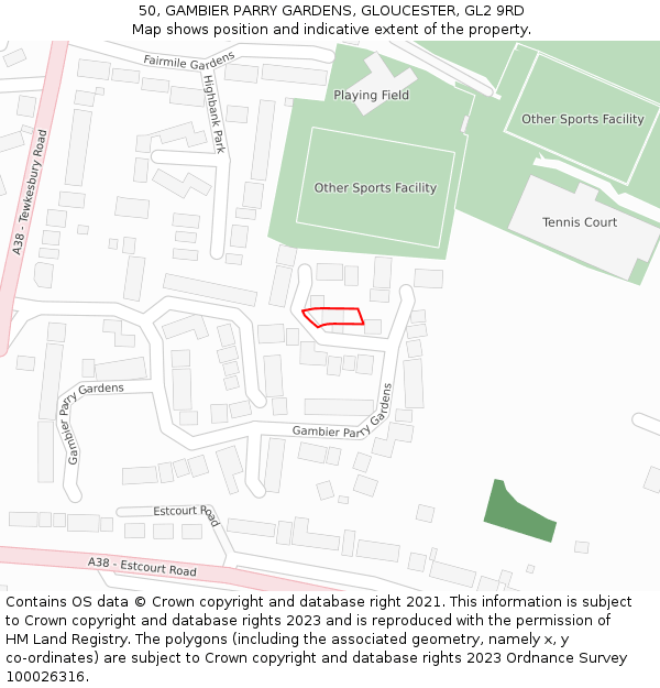50, GAMBIER PARRY GARDENS, GLOUCESTER, GL2 9RD: Location map and indicative extent of plot